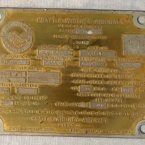 Pratt & Whitney R-2800-44 Engine Data Plate – F4U Corsair / F6F Hellcat