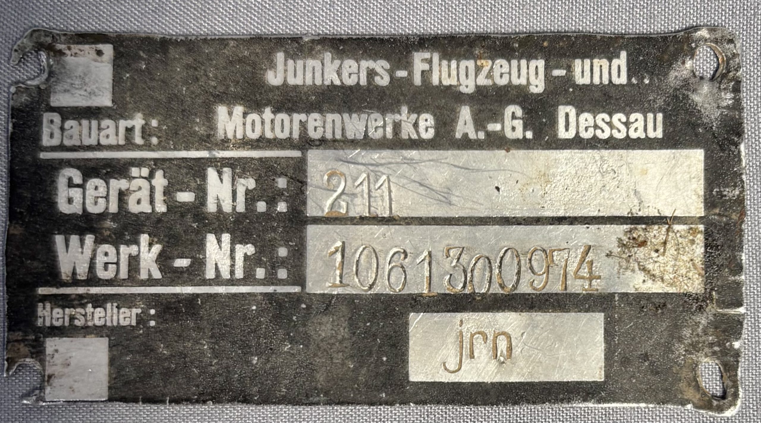 Junkers Jumo 211 Engine Data Plate – Ju 87 Stuka / Ju 88