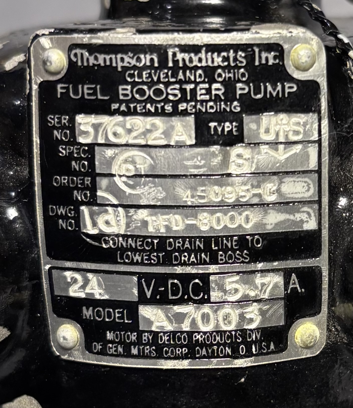 WWII US Navy Fuel Booster Pump – Thompson Products, Inc. – TFD-8000 – Dated August 4, 1943 – Working - Image 8